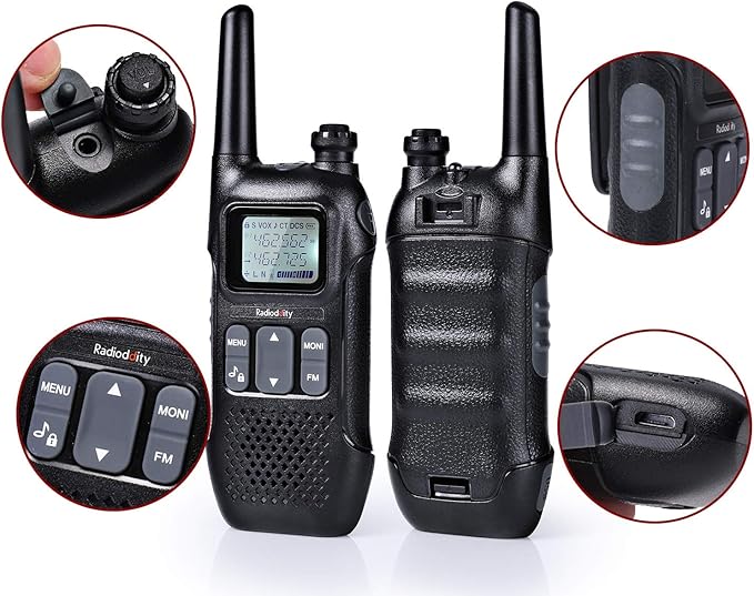 Radioddity FS-T1 FRS NOAA Two-Way Radio, Rechargeable Walkie Talkies, 22 CH, Earpiece, Flashlight, USB Charging, Perfect for Hiking Camping Security Team, 6 Pack