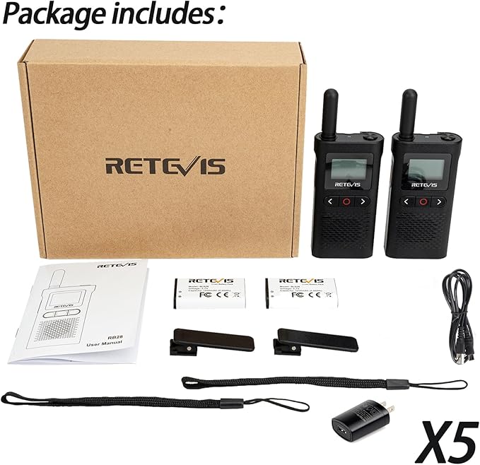 Retevis RB28 Walkie Talkie, Portable Two Way Radio, USB-C Walkie Talkies Rechargeable, Large LCD Screen, 1500mAh Battery, NOAA Weather Alert, for School Dental Church Restaurant Retail (10 Pack)