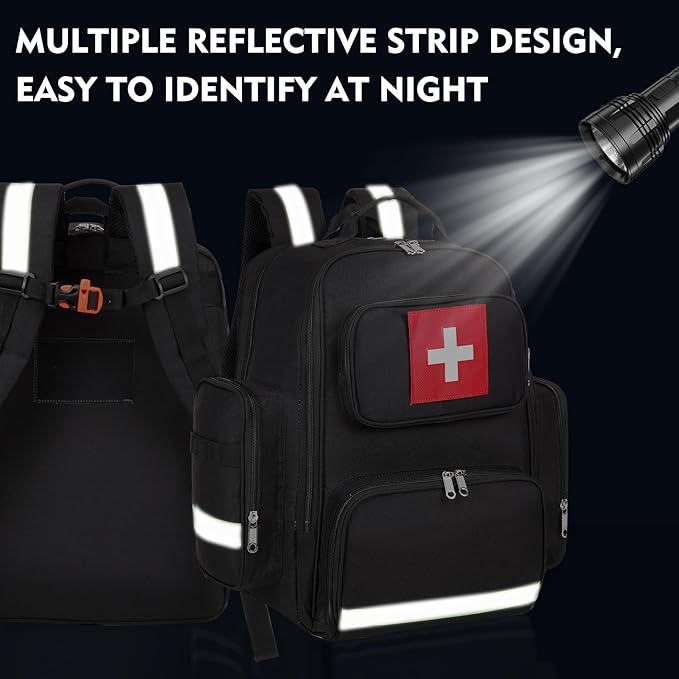 Gatycallaty First Aid Backpack Medical Emt First Responder Bag Empty Ems Emergency Home Health Hiking Trauma Travel Camping (black, Large)