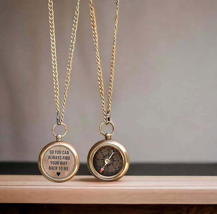 Solid Brass Compass Personalised Engraved with 'So You Can Always Find Your Way Back To Me', Compass on Chain with Leather Case for Birthday, Baptism, Anniversary or Hiking