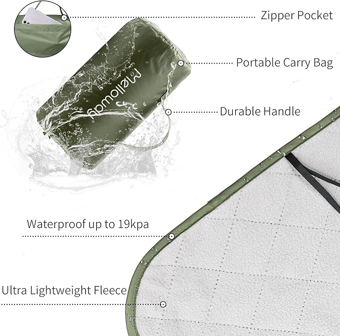 Mellowdy Easy-Carry Outdoor Blanket - Waterproof, Windproof, Warm, Utility Blanket for Camping, Picnic, Stadium, Beach, Gameday, Travel, Foldable with Carrying Bag (Olive Green, 55x80 inch)