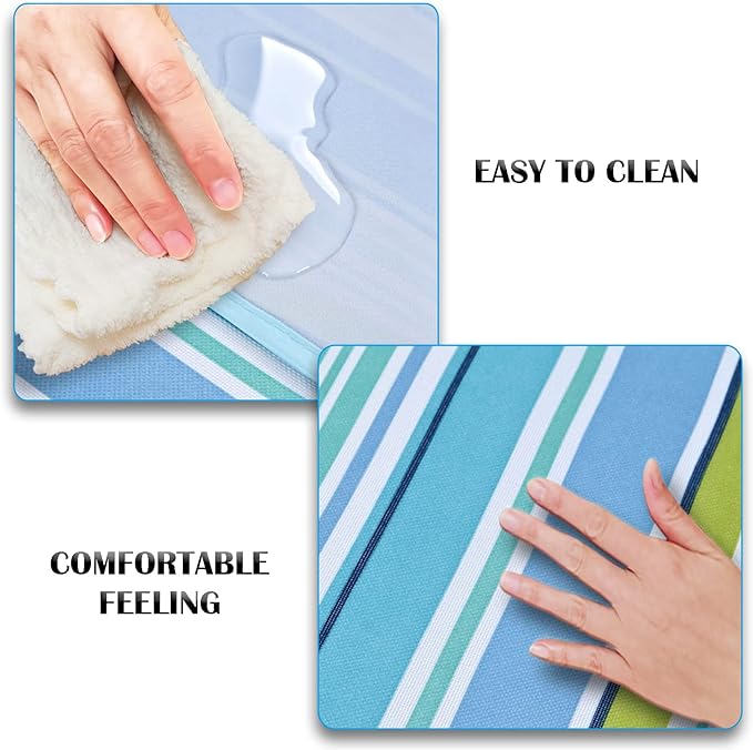 Picnic Blanket Waterproof Washable Foldable 58''x79'',Extra Large Picnic Mat, Dual Layers for Outdoor Water-Resistant Handy Mat, Beach, Intdoor,Camping on Grass - Blue Stripes