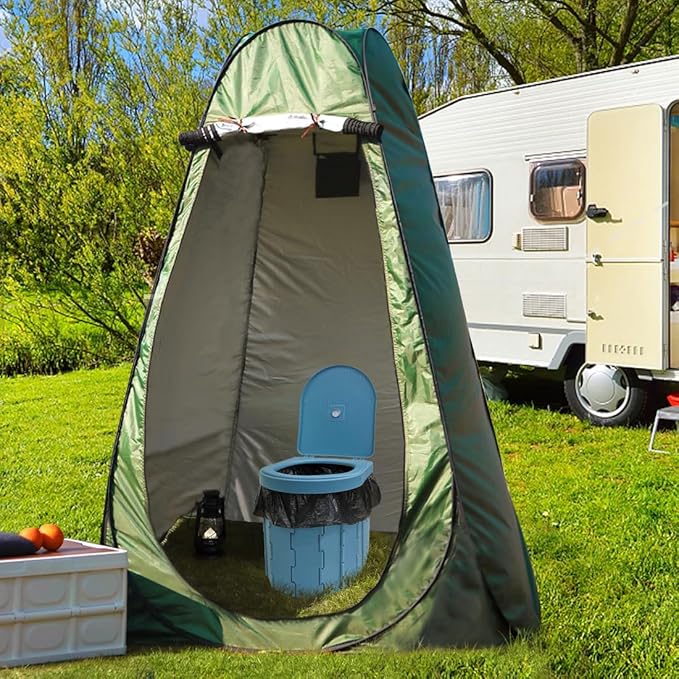 Upgrade Portable Foldable Toilet, Outdoor Toilet for Camping Hygiene & Sanitation, Emergency Potty for Truck Travel Hiking Fishing Long Trip, Floding Toilet with lid, storage bag, and 15 pc trash bags