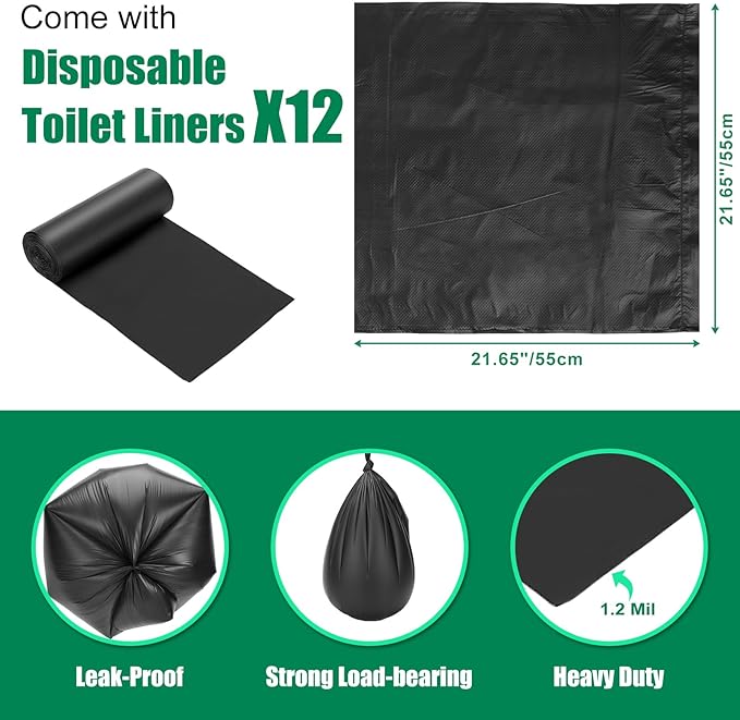 Portable Toilet Seat for 5 Gal Buckets, Camping Toilet Seat with Lid for Adults, Snap-on Toilet Seat with Storage Bags and Disposable Toilet Bags, Camping, Hiking, Emergency, Car, Boat