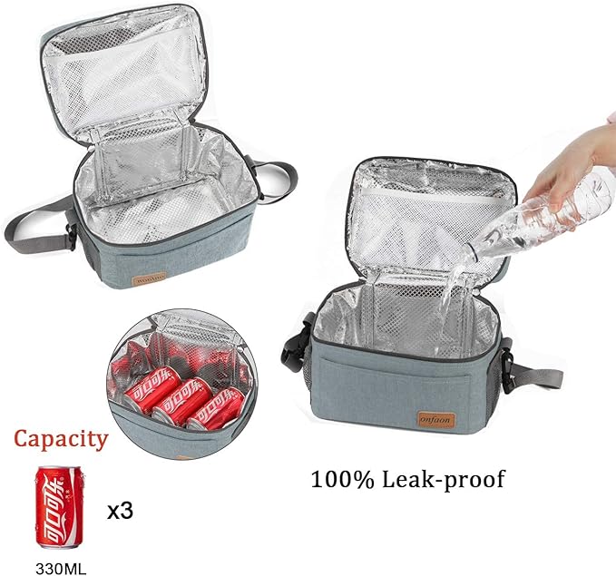 Lunch Bag for Men/Women, Insulated Reusable Lunch Box Leakproof Cooler Tote Bag Freezable with Adjustable Shoulder Strap for Office Work Picnic Beach(Grey)