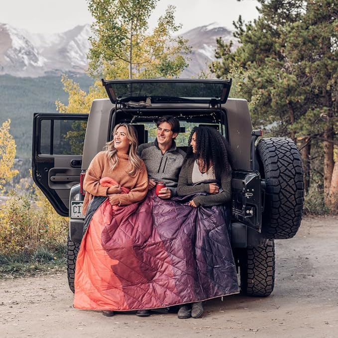 Rumpl Original Puffy Blanket - Warm Puffy Camping Blanket, 100% Recycled Polyester Insulation, Lightweight, Packable, Water-Resistant, Outdoor Puffer Blanket, 52"x75", Sunset Lounge