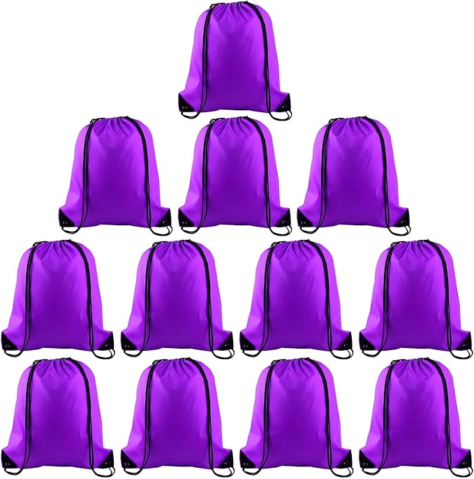 KUUQA 12 Pcs Drawstring Backpack Bags Sport Gym Sack Cinch Bags Bulk for School Traveling and Storage (Purple)