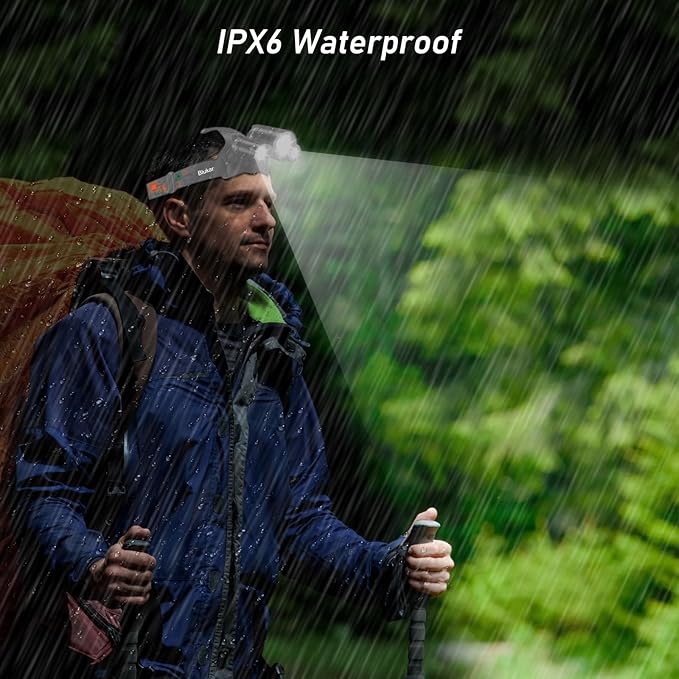 LED Headlamp, 8000L Super Bright Rechargeable Headlight Flashlight - 3 Lights 5 Modes,Zoomable,Spotlight&Floodlight Combination, IPX6 Waterproof, 20+Hrs Runtime for Running,Hiking etc-Gray