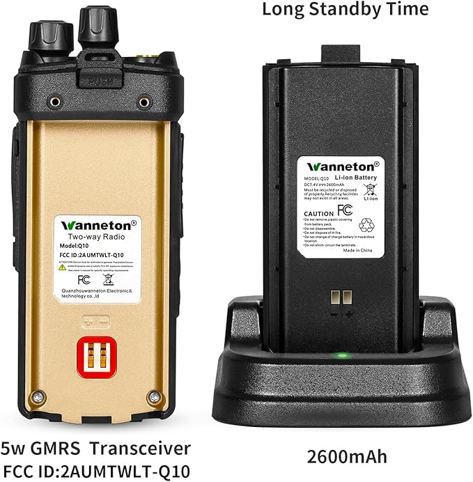 Q10 walkie talkies for Adults Long Range, 99 Channel GMRS 5W Two Way radios with one-Key Alarm, one-Key Frequency Scrambling, LED Digital Display, VOX, TOT(2 Pack)