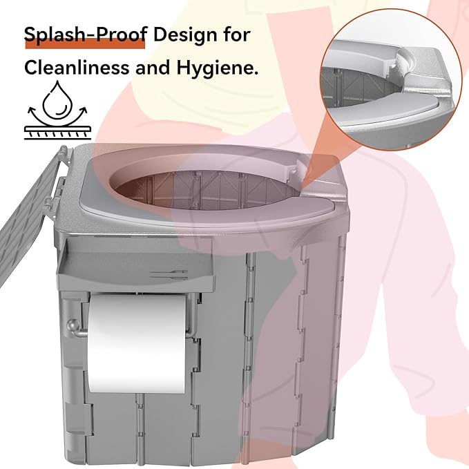 Portable Camping Toilet Upgraded Soft Camp Toilet Seat with Paper Holder- Travel Potty Perfect for Emergency Preparedness, Backcountry, Car, Boat, Road Trips. (GRAY)
