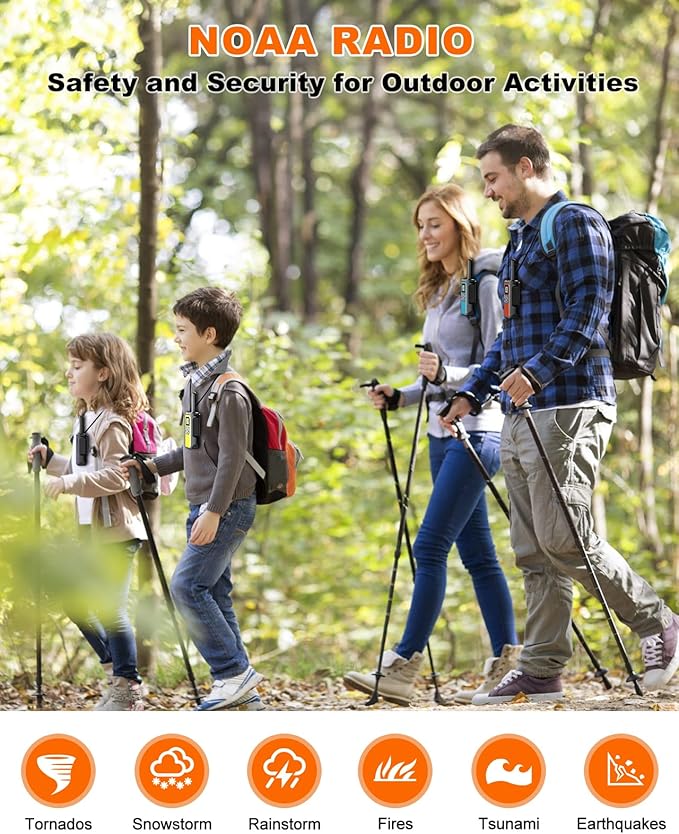 Walkie Talkies Long Range for Adults Distance Rechargeable Walkie Talkies 4 Pack Waterproof with FRS 2-Way Radios Waki Taki NOAA VOX Built-in Li-ion Battery for Camping Hiking Biking Cruises