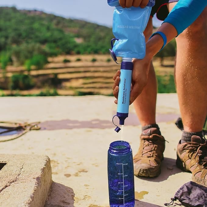 Membrane Solutions Straw Water Filter S1, NSF/ANSI 42&372&401 certificated, Survival Filtration Portable Gear, Emergency Preparedness, Supply for Drinking Hiking Camping Team Family Outing