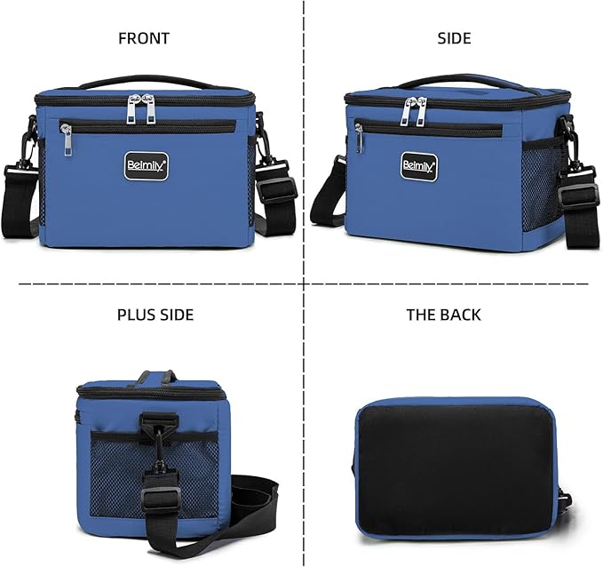 BEIMILY Lunch Box for Men/Women,Small Insulated Lunch Bag,Reusable LunchBox for work Picnic Hiking Beach,Leakproof Soft Cooler Tote Bag Organizer with Adjustable Shoulder Strap for Adults(Navy Blue)