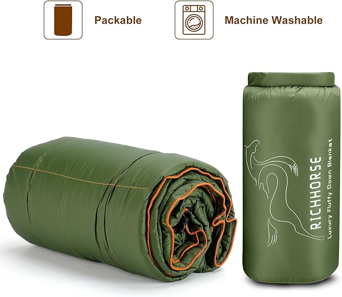 Down Camping Blanket - Packable Backpacking Quilt, Lightweight, Portable, Warm Puffy Camp Blanket, Down Quilt, Water-Resistant, Comfort