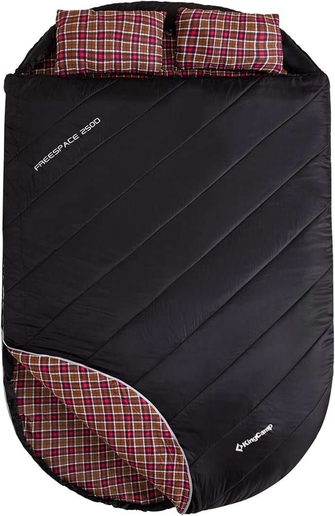 KingCamp Double Sleeping Bag for Adults, Queen Size 2 Person XXL Flannel Sleeping Bag, Waterproof Lightweight Flannel Quilt with 2 Pillows, Perfect for Couples Family Camping Hiking