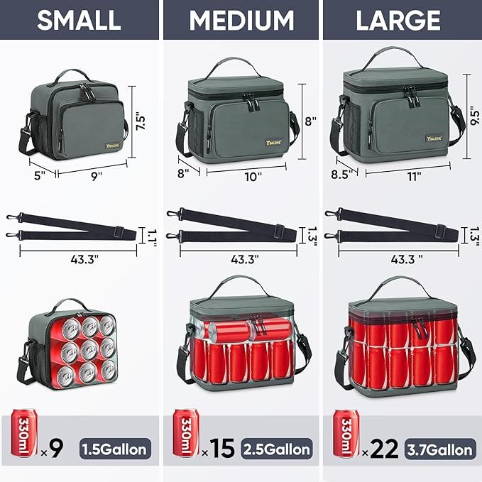 BALEINE Insulated Lunch Bag for Men Women, Leakproof Cooler Bag with Adjustable Shoulder Strap for Work Picnic, Lunch Box for Women Men (Small, Blue)