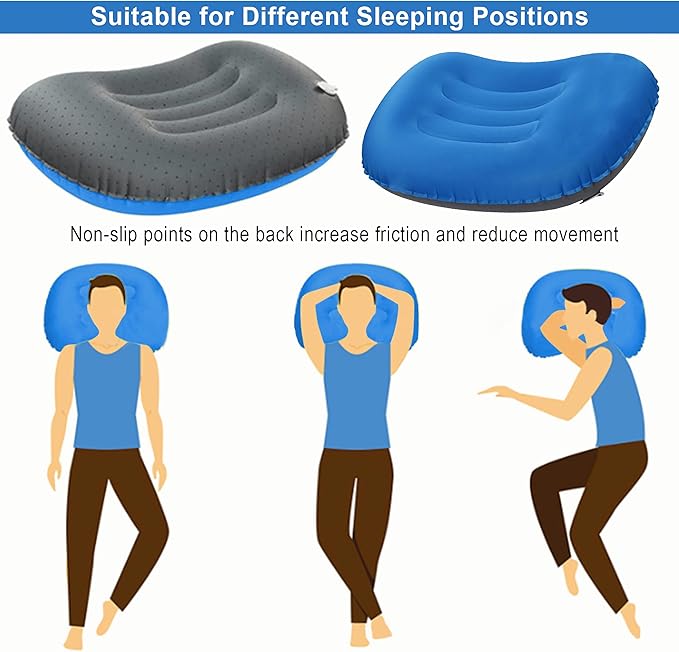 Portable Inflatable Neck Pillow for Outdoor Travel, Camping, Office Naps-Polyester ,Color Available-Simple and Comfortable (16.5 * 12.6 * 4.3in, Blue)