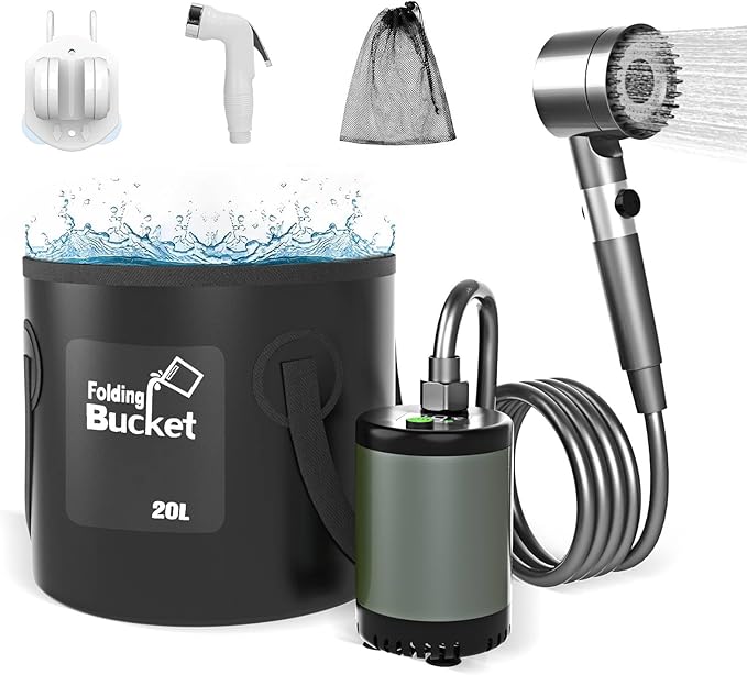Catlyn Portable Camping Outdoor Shower Kit Rechargeable Electric Intelligent Shower Pump PX7 Waterproof for Outside Hiking Dog Bath Beach Traveling