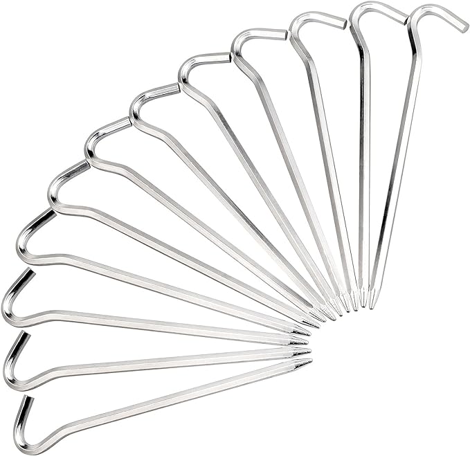 Tent Pegs - Aluminium Tent Stakes Pegs with Hook - 7’’ Hexagon Rod Stakes Nail Spike Garden Stakes Camping Pegs for Pitching Camping Tent, Canopies