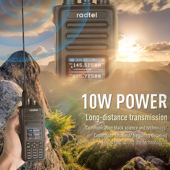 Radtel RT-730 10W Air Band Walkie Talkie, Tri Band Ham Radios Long Range 199CH HT, Rechargeable Handheld Two-Way Radio with USB-C Battery, NOAA, FM, & AM Aviation Radio Receiver