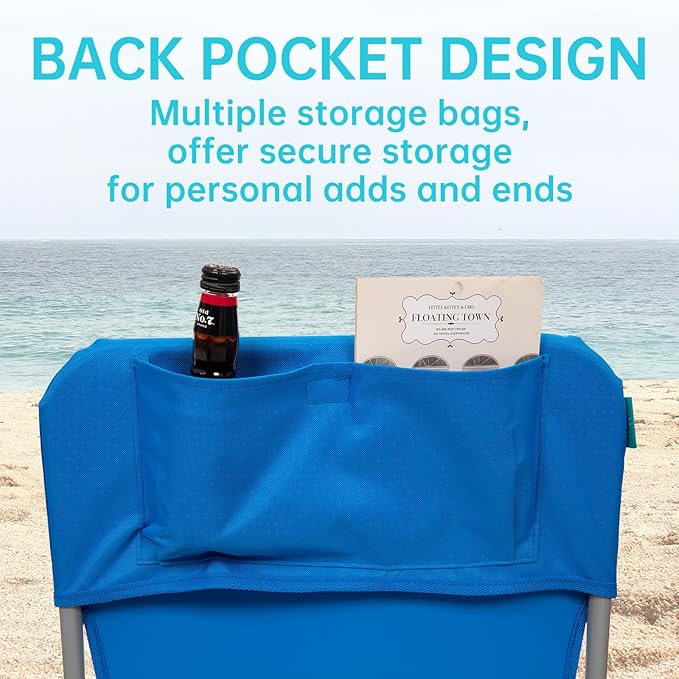 #WEJOY Folding Beach Chair for Adults, Lightweight Beach Chair with Shoulder Straps, High Back Beach Chairs with Hard Armrest, Supports 300lbs for Beach Lawn Concert