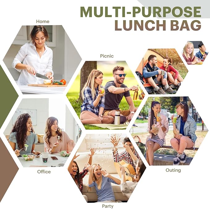 Lunch Bag for Women & Men Adult Insulated Lunch Box, Small Leakproof Cooler Food Lunch Containers Reusable High Capacity Lunch Tote Bags for Work, Travel, Outdoor (Green Digital)