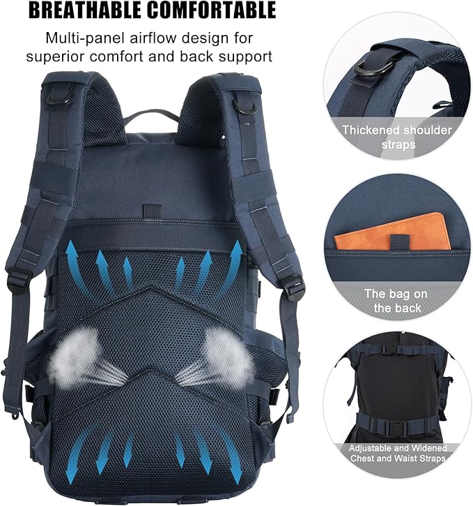 Military Tactical Backpack 50L Large Day Backpack for Men Molle Army 3 Days Assault Pack Bug Out Bag Water Resistant and Heavy Duty Hiking Treeking Rucksack - Dark Blue
