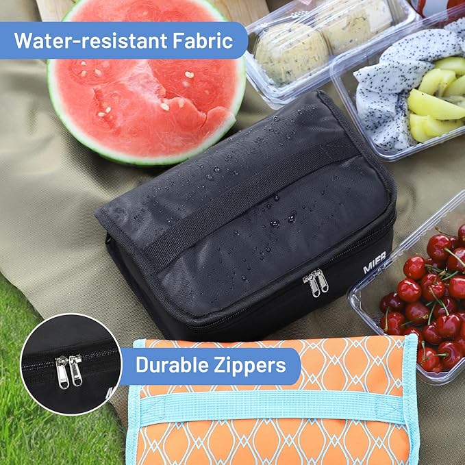 MIER Freezable Lunch Bag Frozen Mini Cooler Small Portable Insulated Lunch Box Freezer Snack Bags for Kids Adult Travel Work School, Black