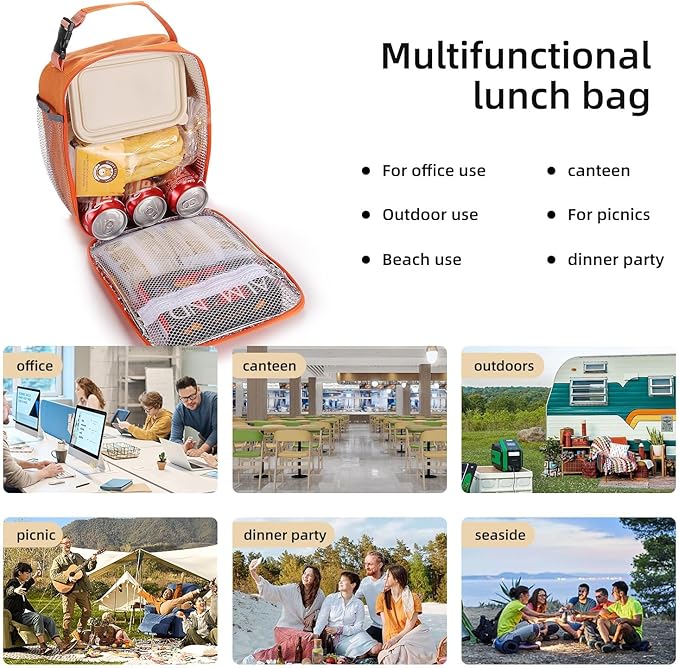 Lunch box Lunch bag for men women Insulated Lunchbox Lunch bags for Work Picnic Travel (Orange)