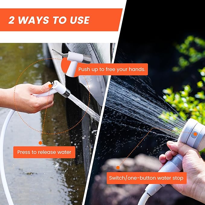 Portable Camping Shower Outdoor Camp Shower Pump,Upgrade Rechargeable Electric Shower Pump with Intelligent Digital Display Multiple Spray Modes for Camping, Hiking, Traveling,RV