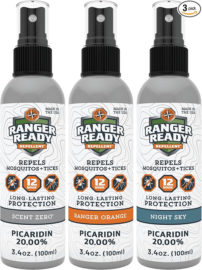 Ranger Ready Repellents Picaridin Insect Repellent in Assorted Scents - 20% Picaridin Tick Spray and Mosquito Repellent - Travel Size Bug Spray, Assorted Scents, 3.4 Oz (Pack of 3)