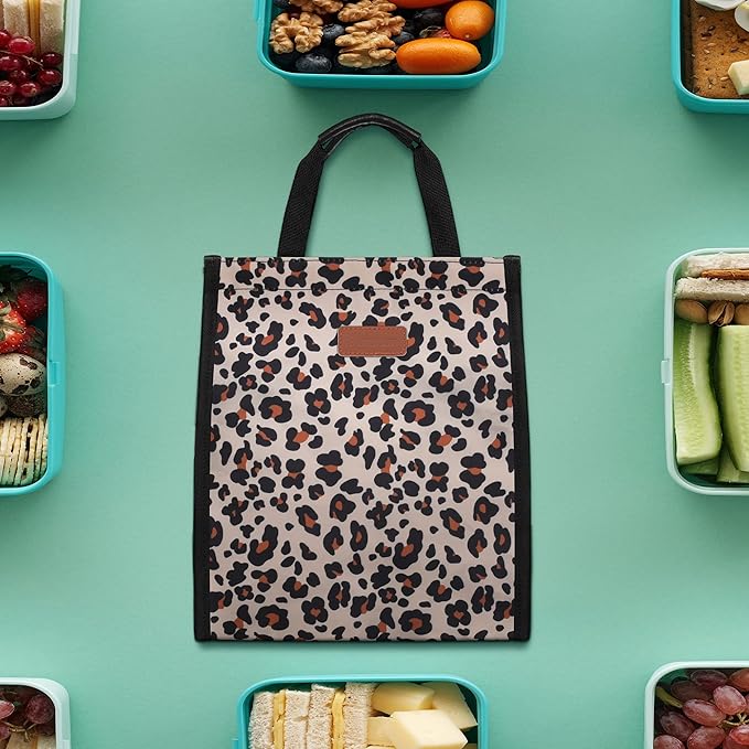 Lunch Bags for Women Insulated Reusable Lunch Tote with Internal Pocket, Lunch Tote bag for Work(Leopard)