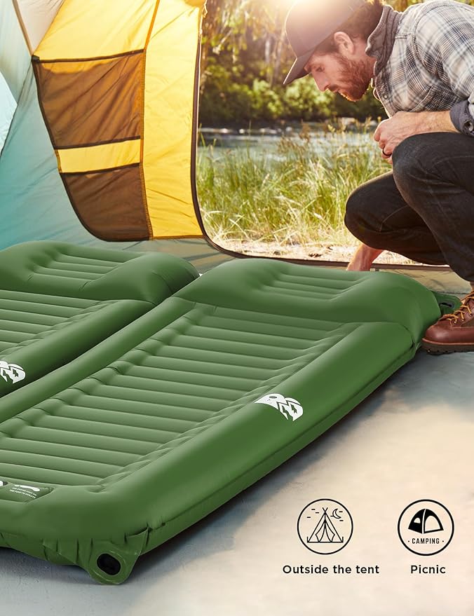 Sleeping Pad for Camping 6 Inches Thick Self Inflatable Ultra Lightweight Sleep Mat with Built-in Pillow & Pump Compact for Backpacking Hiking Tent Travel w/Carrying Bag 77.5''LX27''W, Green