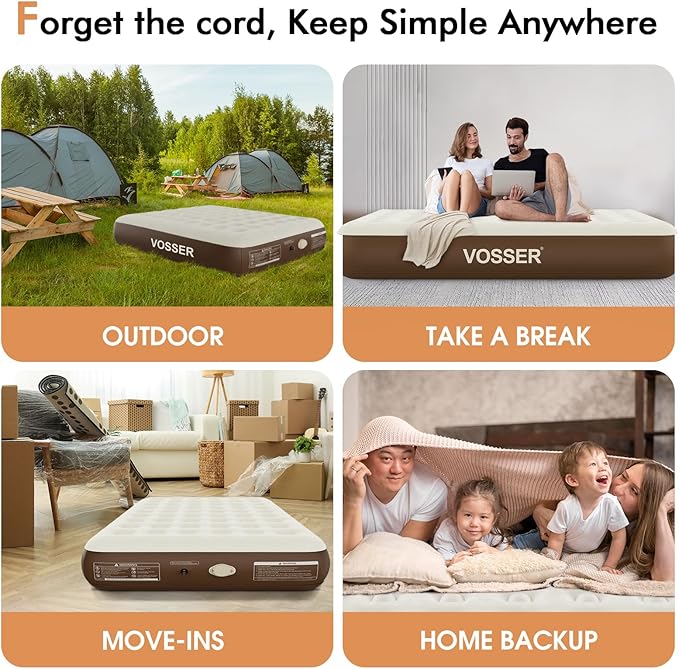 Air Mattress Queen with Built-in Pump,10'' IN High Self Inflatable Mattress with Cordless Pump, Blow Up Mattress with Flocked Top,Upgraded Airbed for Home, Camping & Guests,2Mins Queen Air Mattress