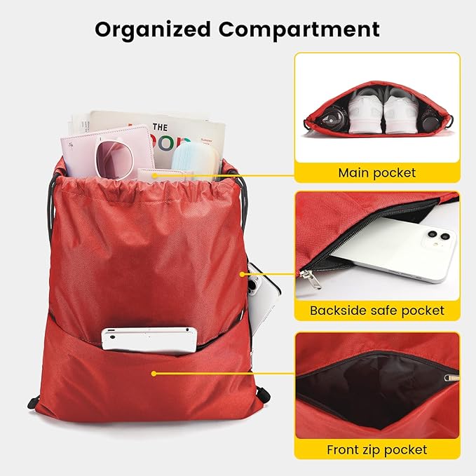Vorspack Drawstring Backpack Water Resistant String Bag Sports Sackpack Gym Sack with Side Pocket for Men Women