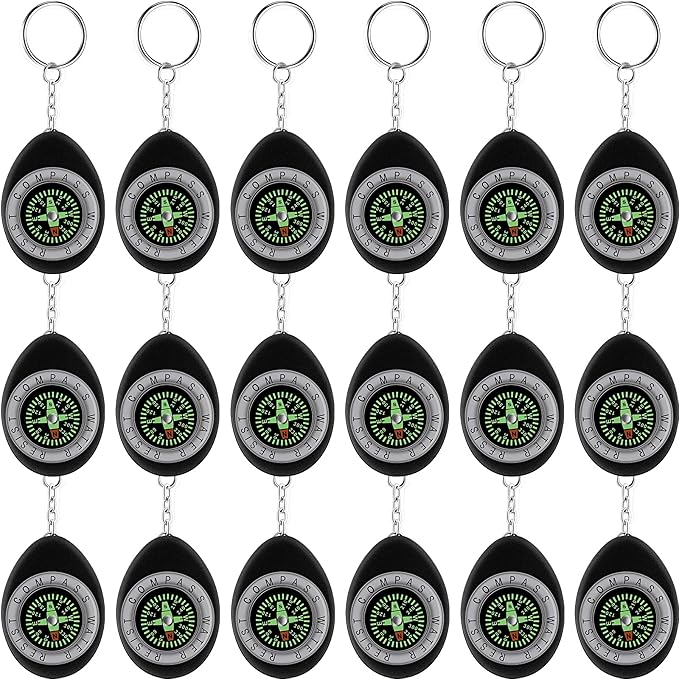 Janinka 18 Pcs Small Keychain Compass for Kids Mini Pocket Survival Compass Bulk for Outdoor Hiking Camping Hunting Climbing
