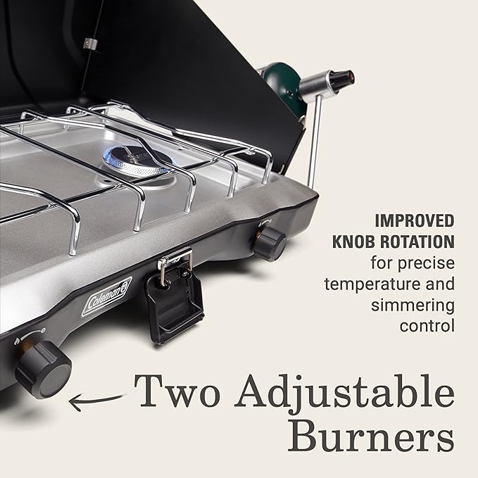 Coleman Triton 2-Burner Propane Stove, Portable Camping Cooktop with 2 Adjustable Burners & Wind Guards, 22,000 BTUs of Power