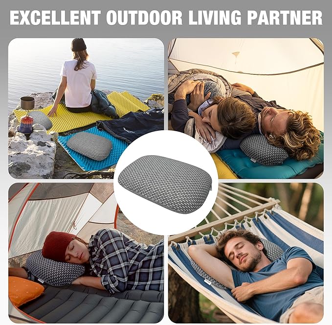 Memory Foam Camping Pillow, Portable Travel Pillow with Breathable Detachable Pillowcase, Compact & Lightweight for Camping, Hiking, Backpacking, Airplane Travel, Includes Storage Bag