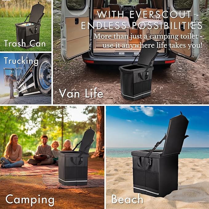 2025 Portable Camping Toilet, Reliable Extra Large Foldable Travel Toilets, Custom compostable waste bags, Compact for Van, Truck, Hiking, Beach, Camp, Car