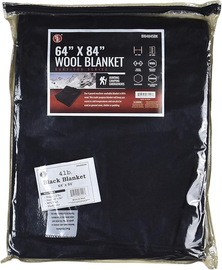 SE Black 64" x 84" 4-lb. Warm Blanket with 80% Wool - BI64845BK