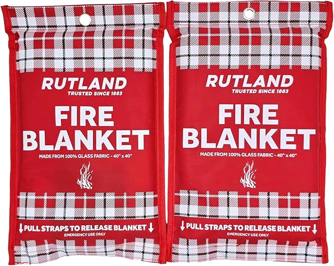 Rutland Fire Blanket for Home and Kitchen Emergency - 2 Pack, 40" x 40" - Fiberglass Fire Suppression Blanket Safety for Grilling, Camping and Boats (2)