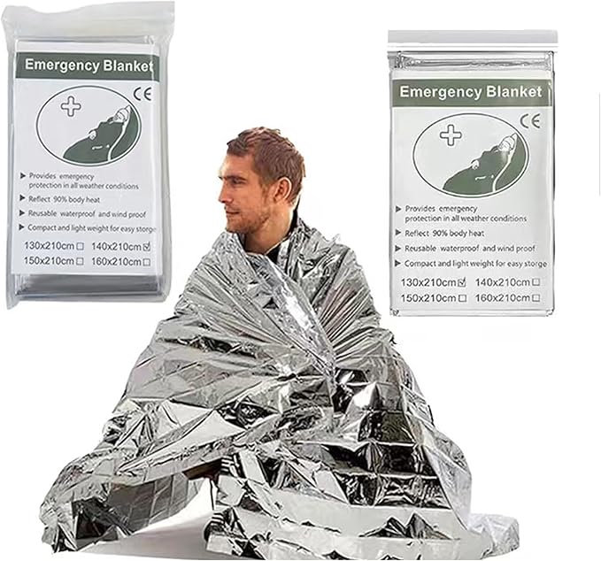 First Aid Mylar Rescue Blanket,Emergency Blankets for Survival Gear and Equipment,Designed for Outdoor, Body Warmer Blanket,Space, Camping Gear, Hiking Travel(Silver, 12 Pack)