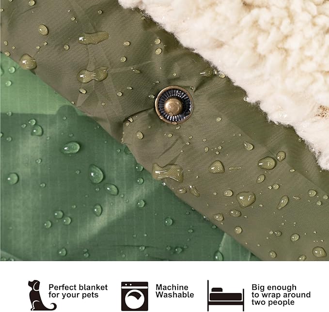 Outdoor Camping Blanket with Sherpa Lining, Extra Warm Thick Camp Blankets & Puffy Ultralight Soft Poncho DWR Camping Quilt for Cold Weather, Adventure,Sleeping,Backpacking 78"x 56"