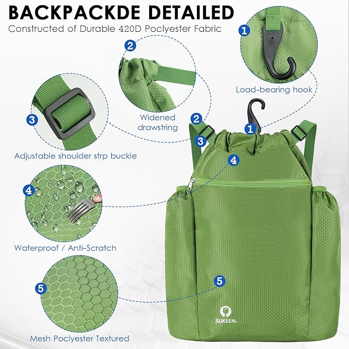 Sukeen Drawstring Backpack Swim Bag Lightweight String Backpack for Beach Pickleball Swimming Pool Gym Workout Gear Sport