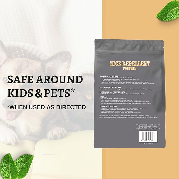 Mice Repellent Pouches, Mouse Repellent, Peppermint Rodent Repellent, Repels Rodent from Nesting in House/Garage, Keep Mouse Out of Car/Boat/RV, 8 Odorant Pouches