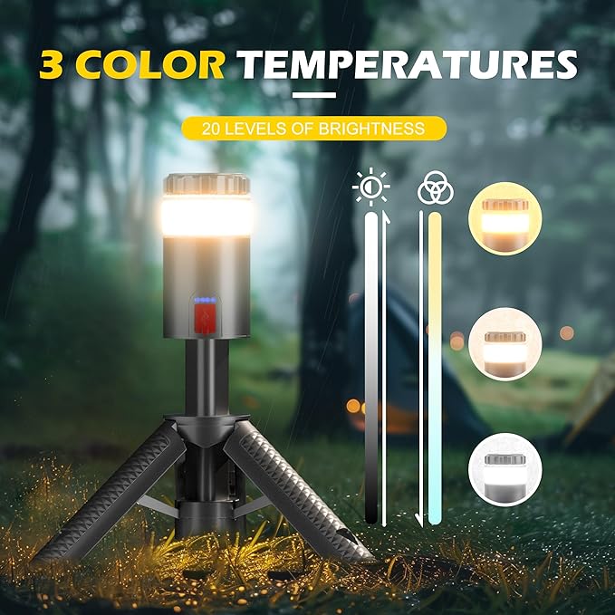 Favourlite Camping Lantern, Telescopic Camping Lantern Rechargeable with 15 Color Temperatures 10000mAh Camping Essentials with Hook Portable Waterproof Lanterns for Power Outages, Emergency, Hiking