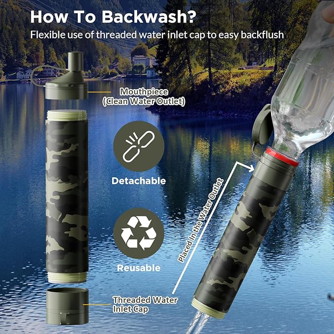 Membrane Solutions Straw Water Filter S1, NSF/ANSI 42&372&401 certificated, Survival Filtration Portable Gear, Emergency Preparedness, Supply for Drinking Hiking Camping Team Family Outing