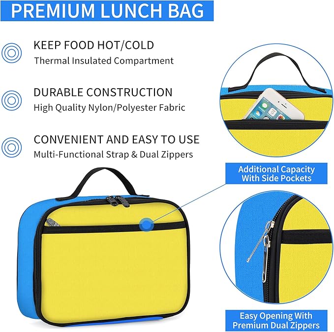 rickyh style Lunch Box with Padded Liner, Spacious Insulated Lunch Bag Durable Thermal Lunch Cooler Pack with Strap for Men Women Boys Girls Adults School Sports Beach Picnic Work Camp,2 Pocket