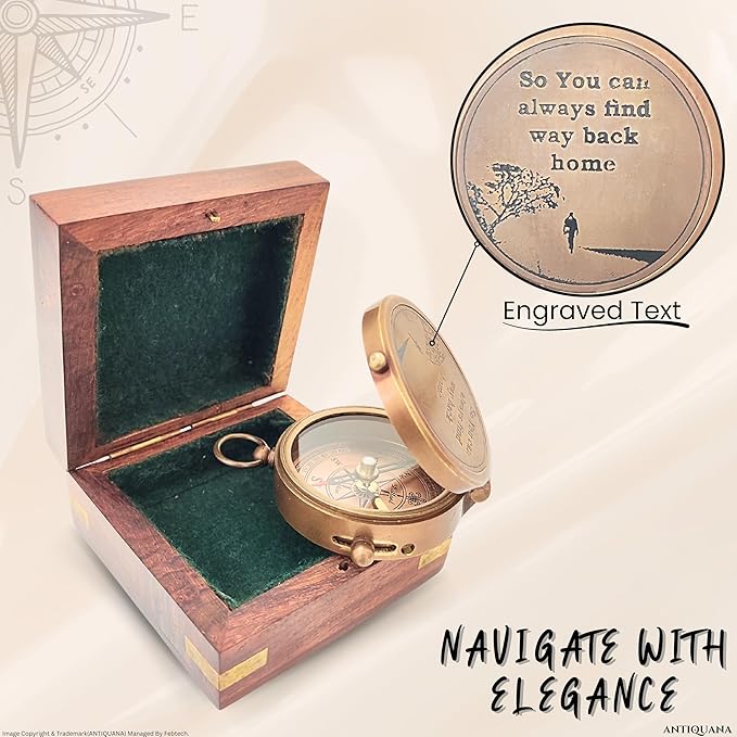 Voyage in Style: Retro Brass Compass Set with Exquisite Wooden Box - Unparalleled Nautical Elegance for Wanderlust Souls - Ideal Gift Selection for Explorers