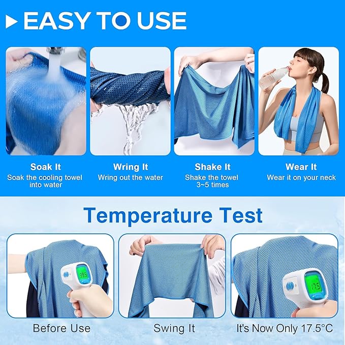 Cooling Towel 4 Packs (40"x 12"), Ice Towel Soft Breathable Chilly Towel for Gym, Workout, Running, Yoga, & More Activities